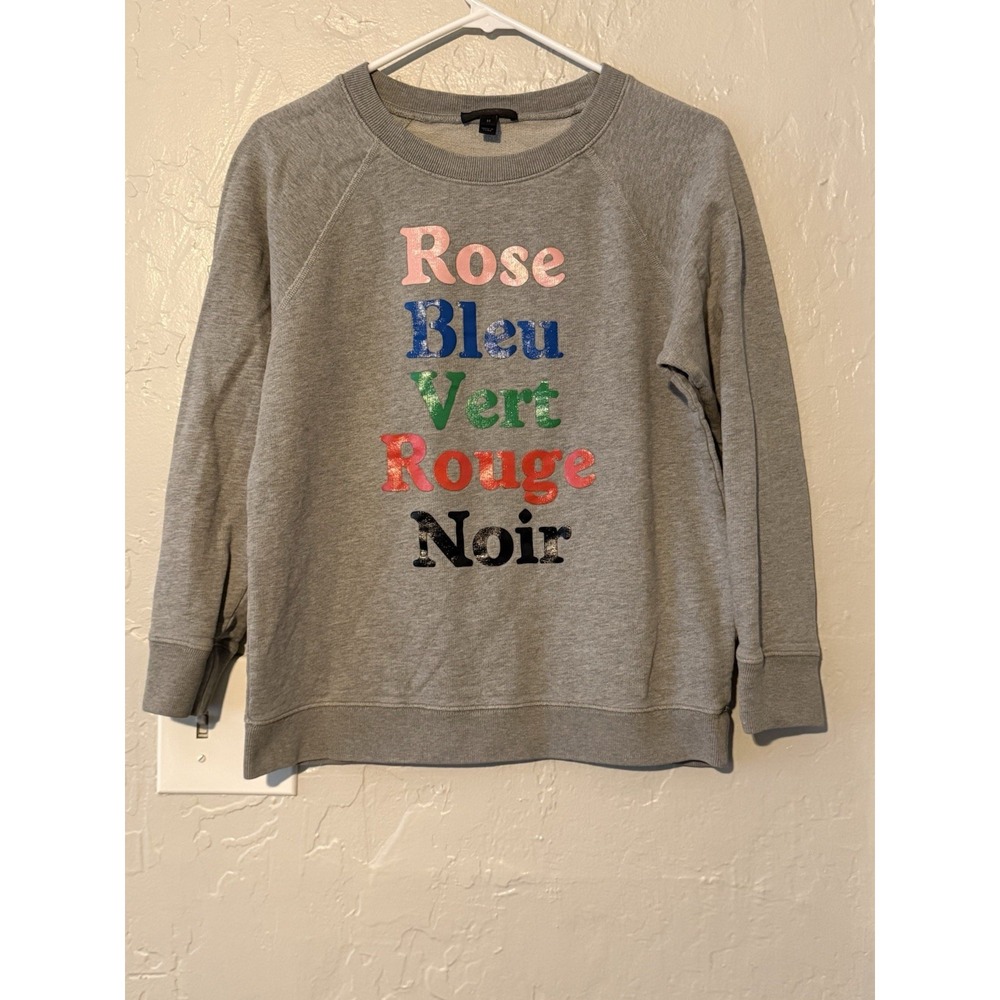 J Crew Gray French Colors Sweatshirt: Pink, Blue, Green, Red, BLack Size Medium
